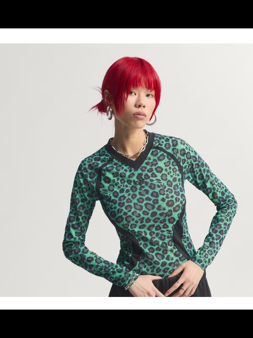 adidas Green Leopard-Print Long Sleeve Top Sz XL NWT